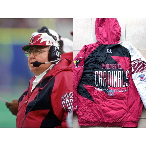 Phoenix Cardinals 90s LOGO Athletic SHARKTOOTH puffer jacket L red NFL Pro vtg - Picture 1 of 10